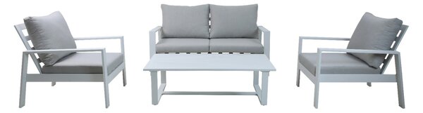 Set Salotto da Giardino Divano + 2 Poltrone + Tavolino in Alluminio Lisbona Bianco