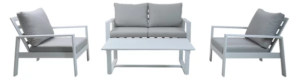 Set Salotto da Giardino Divano + 2 Poltrone + Tavolino in Alluminio Lisbona Bianco
