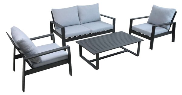 Set Salotto da Giardino Divano + 2 Poltrone + Tavolino in Alluminio Lisbona Antracite