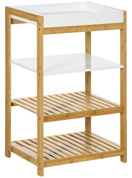 Mobiletto da Cucina 42,8x33x70 cm con Vassoio Removibile in Bambù Bianco e Legno
