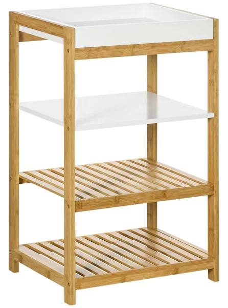Mobiletto da Cucina 42,8x33x70 cm con Vassoio Removibile in Bambù Bianco e Legno