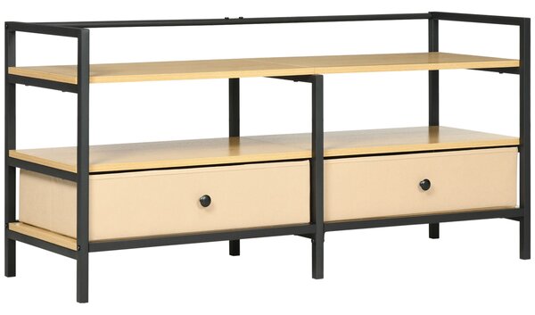 Mobile TV Max 55” 120x40x59 cm in Acciaio e Truciolato Nero e Legno Naturale