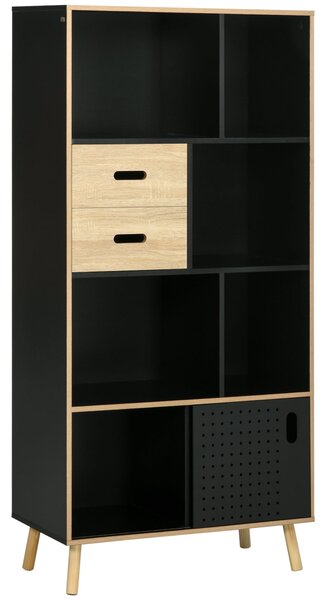 Libreria Moderna 80x40x165 cm in MDF e Truciolato Nero e Legno Naturale