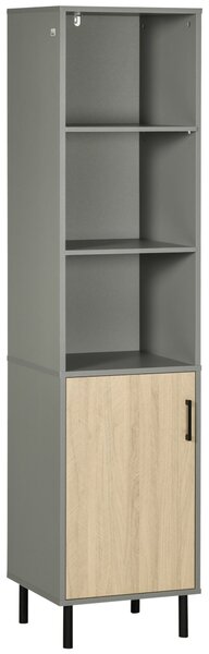 Mobile Multiuso 3 Ripiani 1 Ante 40x38x170 cm in Truciolato e Metallo Grigio e Rovere