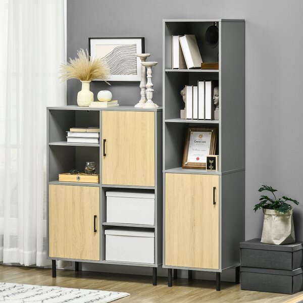 Mobile Multiuso 4 Ripiani 2 Ante 80x38x112,5 cm in Truciolato Grigio e Quercia