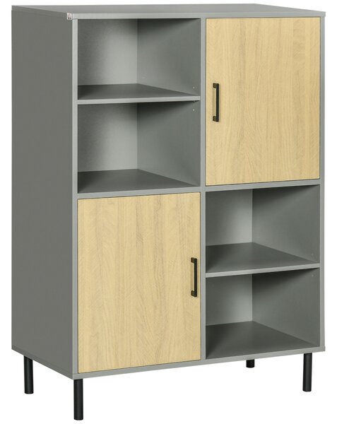 Mobile Multiuso 4 Ripiani 2 Ante 80x38x112,5 cm in Truciolato Grigio e Quercia
