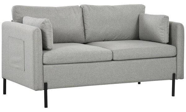 Divano 2 Posti 143x73x77 cm in Tessuto Effetto Lino Grigio