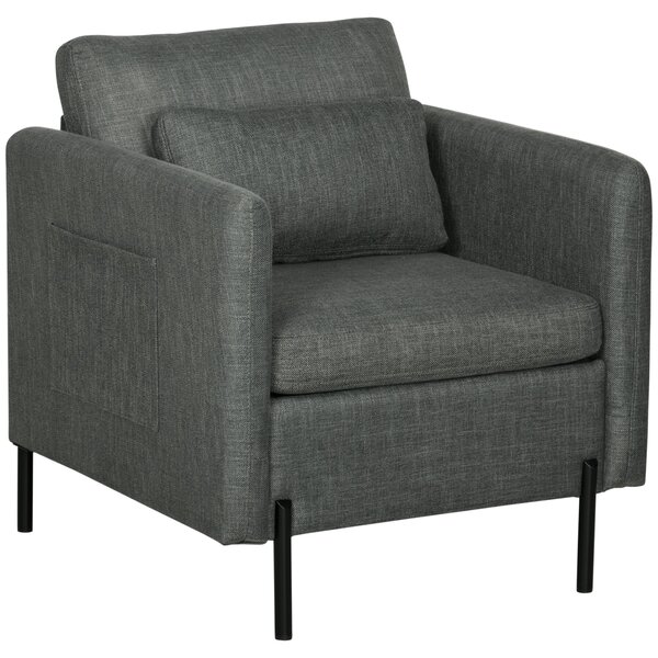 Poltroncina Moderna 73x73x80 cm in Tessuto Effetto Lino Grigio