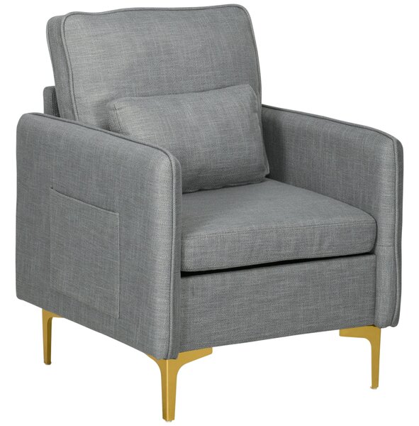 Poltroncina Moderna 72x72x90 cm in Tessuto Effetto Lino Grigio