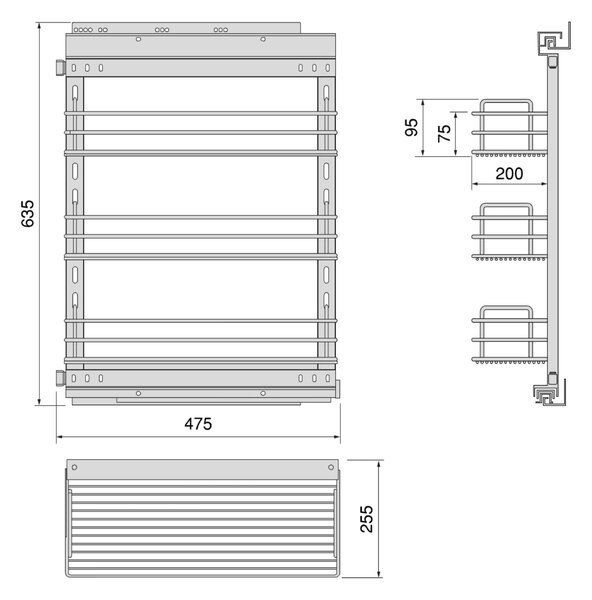 Carrello Estraibile per Moduli Inferiori Cucina da 300 a 480 mm in Acciaio Emuca Brillo Cromato