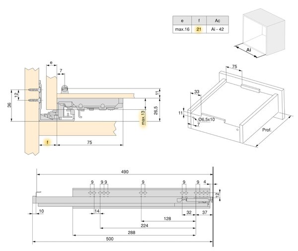 Guide Cassetto con Estrazione Soft 490 mm in Acciaio Emuca Bianco