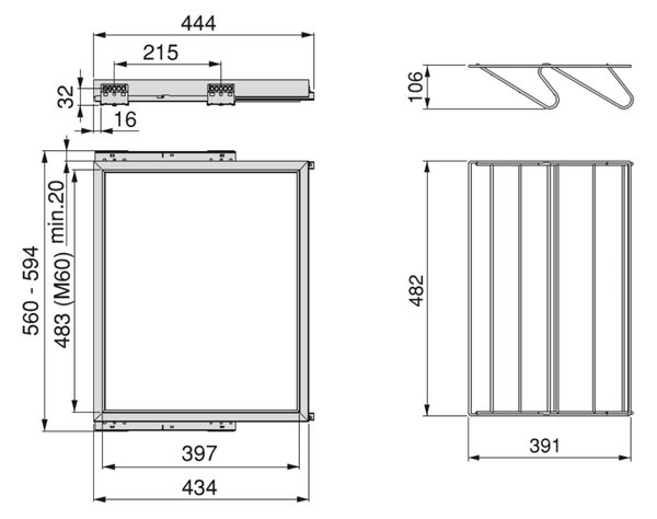 Kit Cassetto Portascarpe e Telaio per Armadio 600 mm in Alluminio e Plastica Emuca Nero