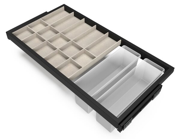 Kit Cassetto Organizzatore e Telaio per Armadio 900 mm in Alluminio e Plastica Emuca Nero