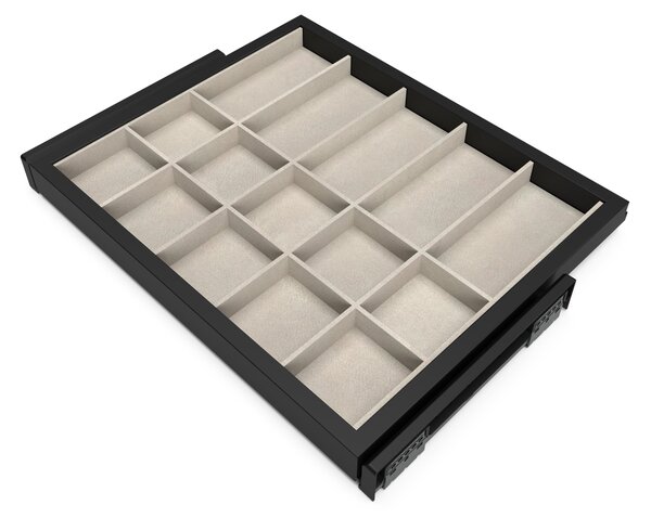 Kit Cassetto Organizzatore e Telaio per Armadio 600 mm in Alluminio e Plastica Emuca Grigio Pietra