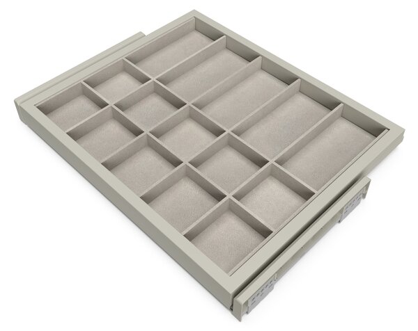 Kit Cassetto Organizzatore e Telaio per Armadio 600 mm in Alluminio e Plastica Emuca Grigio Pietra