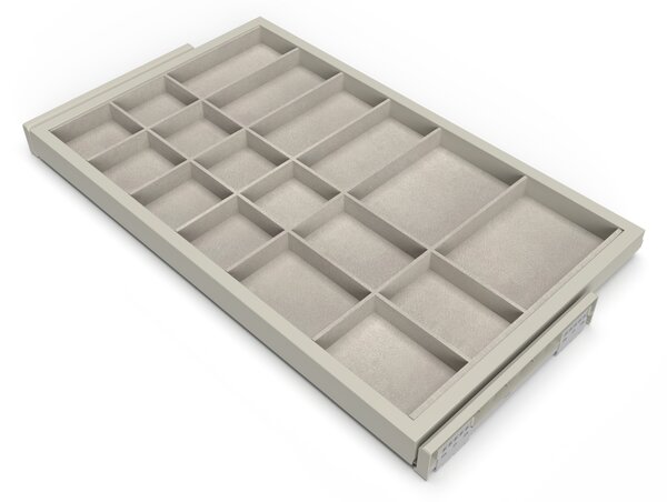 Kit Cassetto Organizzatore e Telaio per Armadio 800 mm in Alluminio e Plastica Emuca Grigio Pietra