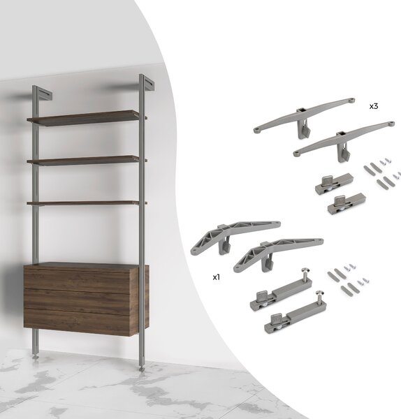 Kit Supporti per Mensole in Legno e Alluminio Emuca Zero Grigio Pietra