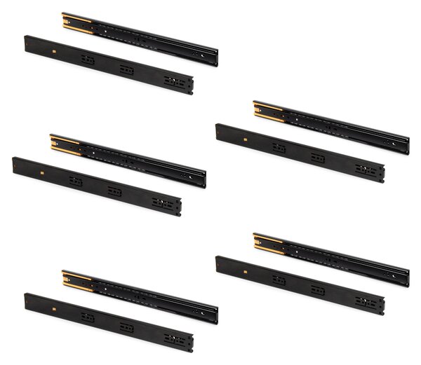 Set 10 Guide Cassetto con Chiusura Soft 45x500 mm in Acciaio Emuca Nero