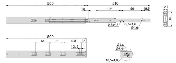 Set 10 Guide Cassetto con Chiusura Soft 45x500 mm in Acciaio Emuca Nero