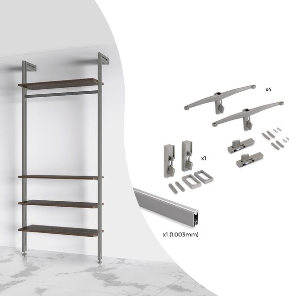 Kit Supporti per Mensole e Appendiabiti in Legno e Alluminio Emuca Zero Grigio Pietra