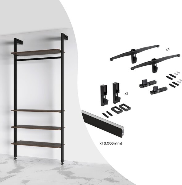 Kit Supporti per Mensole e Appendiabiti in Legno e Alluminio Emuca Zero Nero