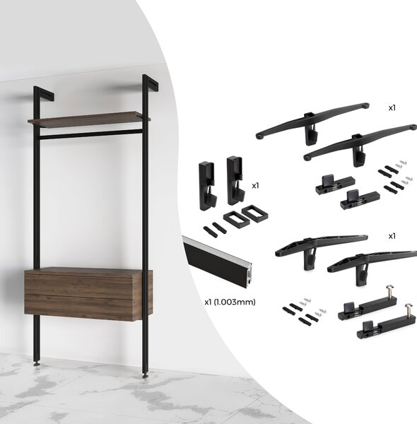 Kit Supporti per Mensole e Appendiabiti in Legno e Alluminio Emuca Zero Nero