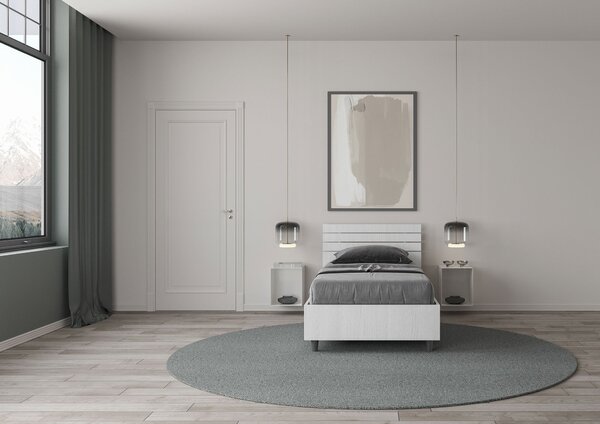 Letto Singolo 80x190 cm Senza Rete Ankel Testata Doghe Inclinata Bianco Frassino