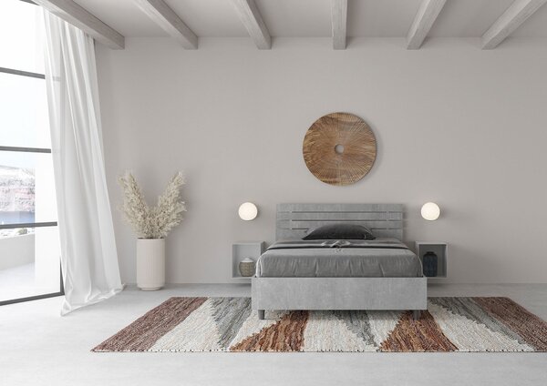 Letto 1 Piazza e Mezzo 120x190 cm Senza Rete Ankel Testata Doghe Inclinata Cemento
