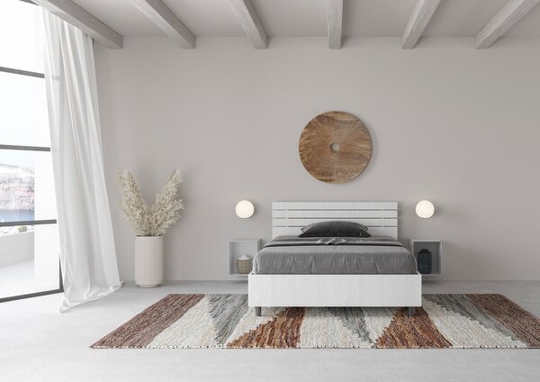 Letto 1 Piazza e Mezzo 120x190 cm Senza Rete Ankel Testata Doghe Inclinata Bianco Frassino