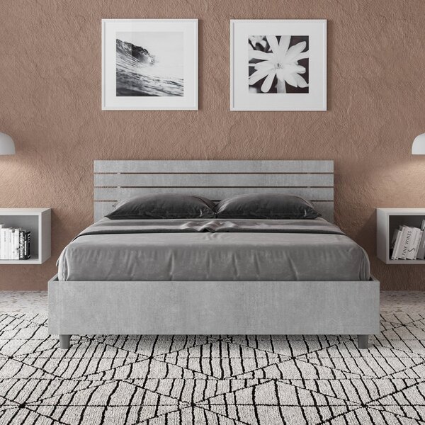 Letto Matrimoniale Francese 140x190 cm Senza Rete Ankel Testata Doghe Dritta Cemento