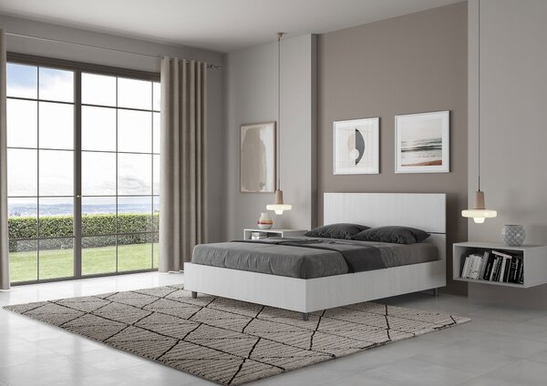 Letto Matrimoniale Francese 140x190 cm Senza Rete Demas Testata Dritta Bianco Frassino