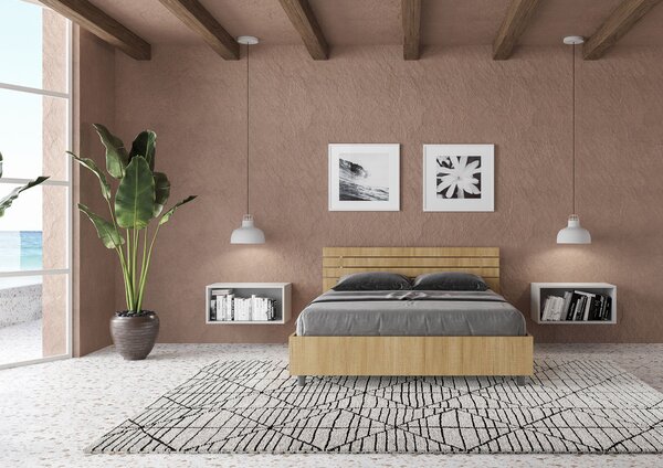 Letto Matrimoniale Francese 140x190 cm Senza Rete Ankel Testata Doghe Inclinata Quercia