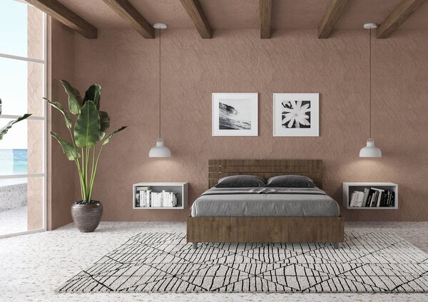 Letto Matrimoniale Francese 140x190 cm Senza Rete Ankel Testata Doghe Inclinata Noce