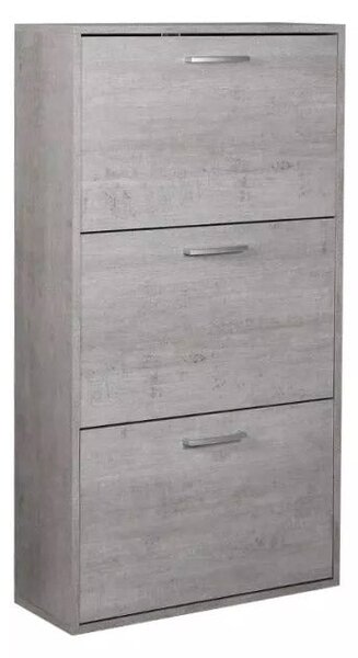 Scarpiera Salvaspazio 3 Ante Doppia Profondità 18 Paia 65x25x119,4 cm in Truciolare Nobilitato Cemento