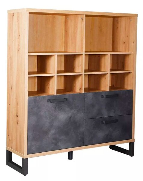 Libreria 1 Anta 2 Cassetti 131,6x35x147,2 cm in Truciolare Nobilitato Quercia e Ardesia