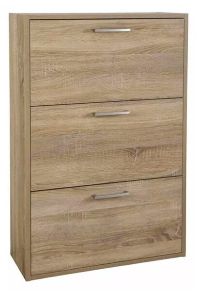 Scarpiera Salvaspazio 3 Ante Doppia Profondità 18 Paia 65x25x99,6 cm in Truciolare Nobilitato Rovere Sonoma