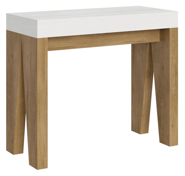 Consolle Allungabile 90-196x40x77 cm in Nobilitato Bianco e Marrone