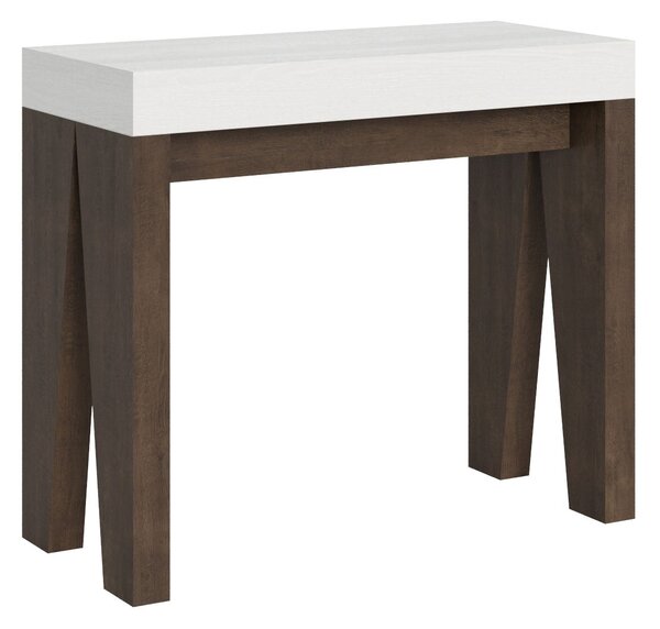 Consolle Allungabile 90-196x40x77 cm in Nobilitato Bianco e Marrone