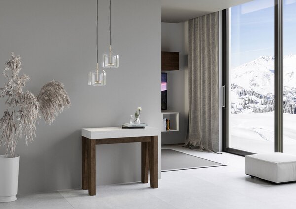 Consolle Allungabile 90-196x40x77 cm in Nobilitato Bianco e Marrone