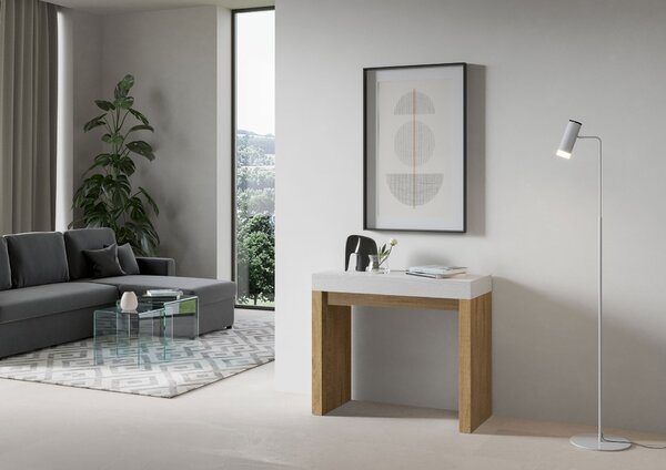 Consolle Allungabile 90-196x40x77 cm in Nobilitato Bianco e Marrone