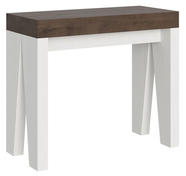 Consolle Allungabile 90-196x40x77 cm in Nobilitato Marrone e Bianco