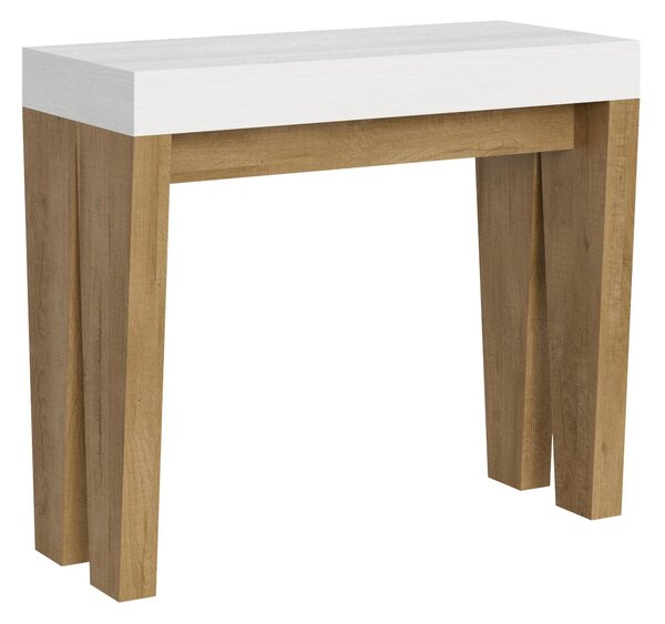 Consolle Allungabile 90-196x40x77 cm in Nobilitato Bianco e Marrone