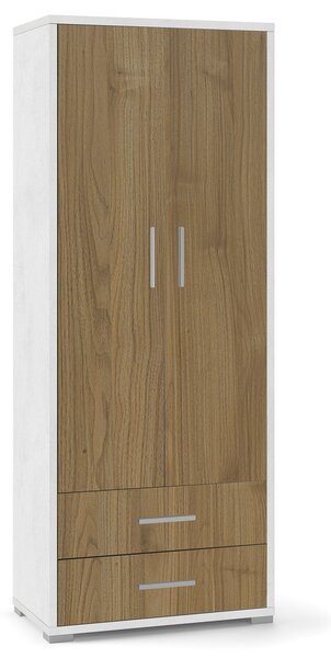 Armadio 2 Ante 2 Cassetti 71x182x41 cm Ossido Bianco/Noce Stelvio
