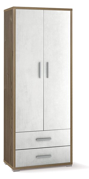 Armadio 2 Ante 2 Cassetti 71x182x41 cm Noce Stelvio/Ossido Bianco