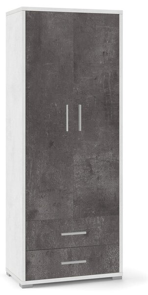 Armadio 2 Ante 2 Cassetti 71x182x41 cm Ossido Bianco/Ossido Nero