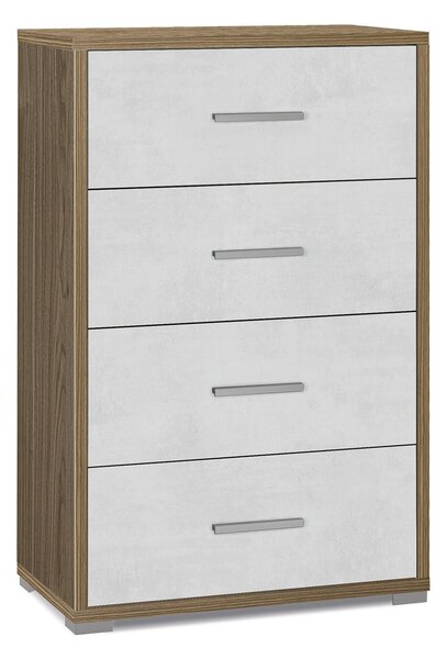 Cassettiera 4 Cassetti 71x110x41 cm Noce Stelvio/Ossido Bianco