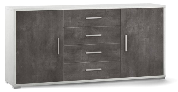 Madia 2 Ante 4 Cassetti 174x84x41 cm Ossido Bianco/Ossido Nero