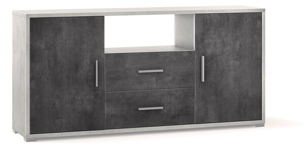 Madia 2 Ante 2 Cassetti 174x84x41 cm Ossido Bianco/Ossido Nero