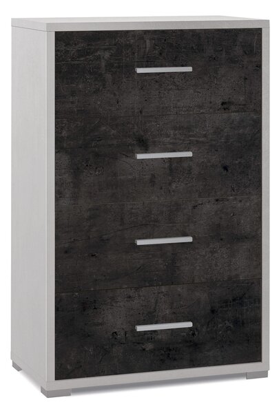 Cassettiera 4 Cassetti 71x110x41 cm Ossido Bianco/Ossido Nero