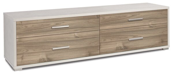 Mobile Basso 4 Cassetti 179x50x47 cm Ossido Bianco/Noce Stelvio